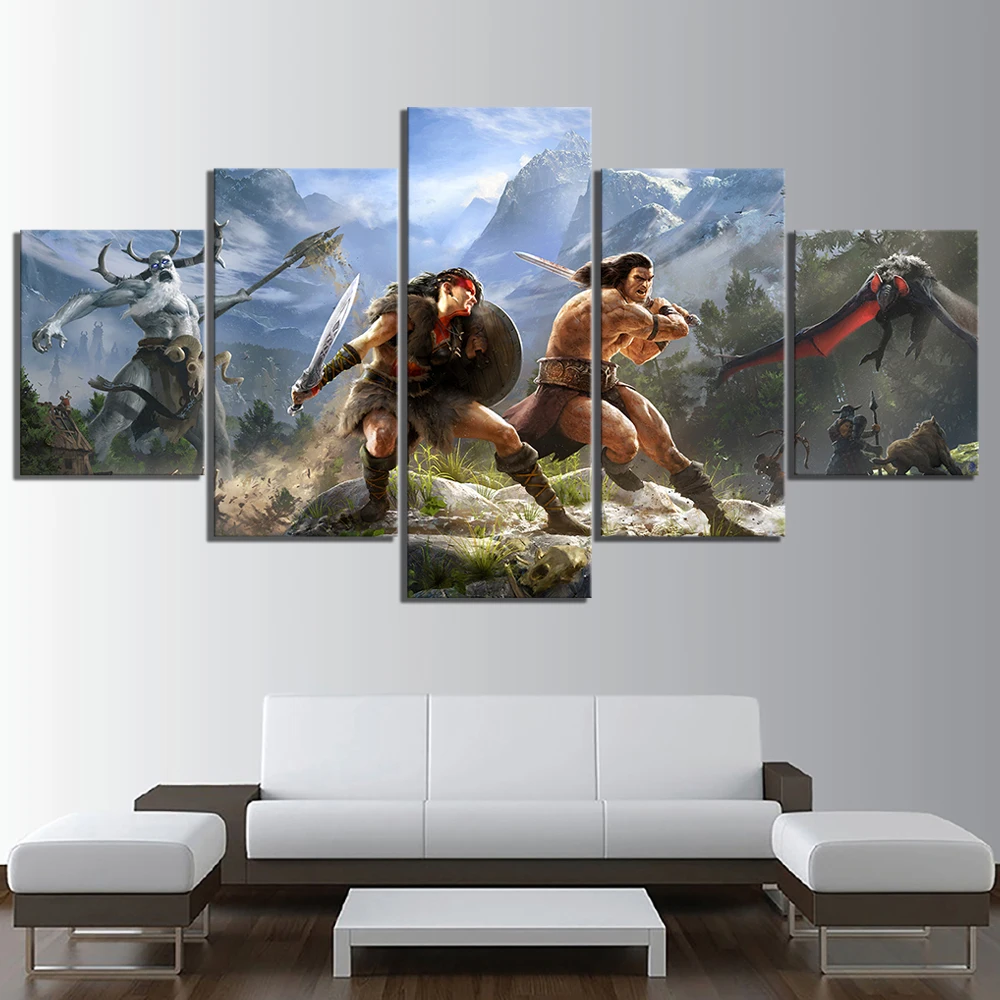 

Home Decoration Prints Painting HD Pictures 5 Panel Conan Exiles Games Wall Art HD Modular Canvas Poster Living Room Framework