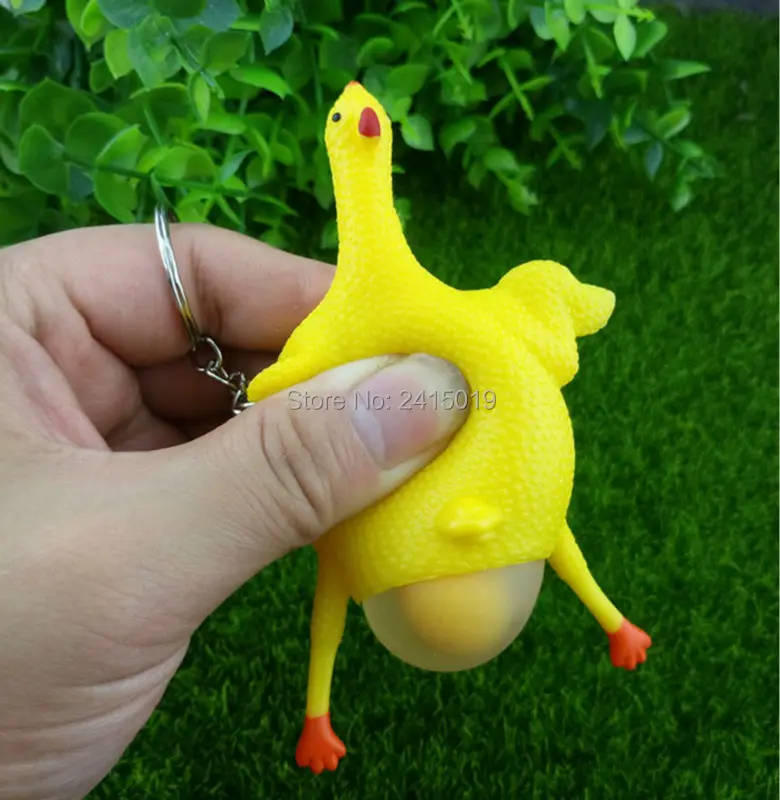 6x Stretch rubber squeeze chicken laying egg keychain stress relief