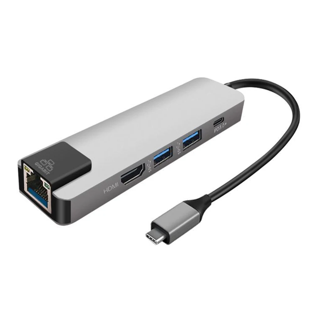 5 в 1 концентратор адаптер usb type C Hdmi 4K USB C к Gigabit Ethernet Rj45 Lan адаптер для Mac Book Pro Thunderbolt 3 USB-C зарядное устройство P