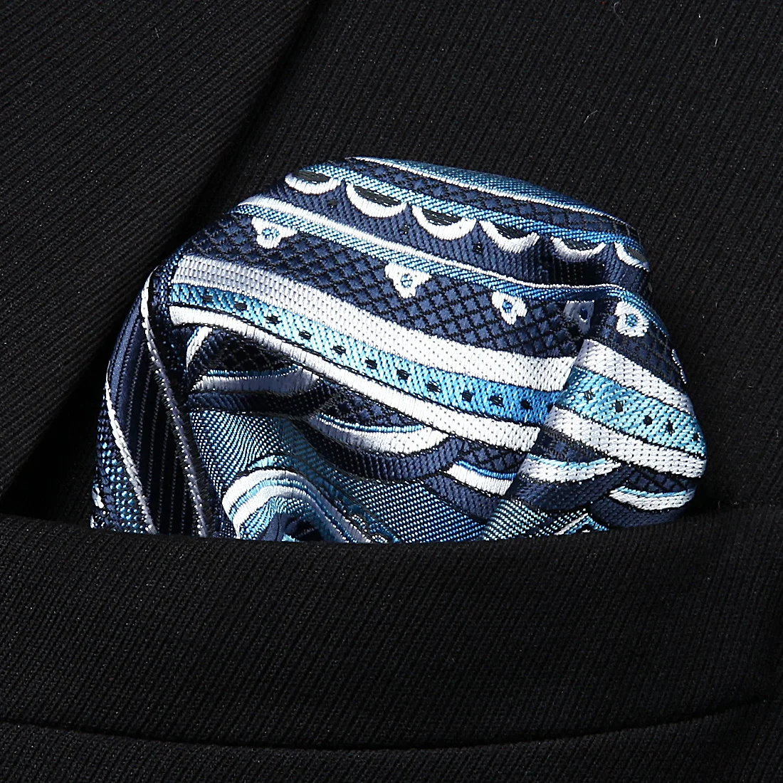 HP930V Navy Blue Gray Paisley Men Silk Party Handkerchief Pocket Square