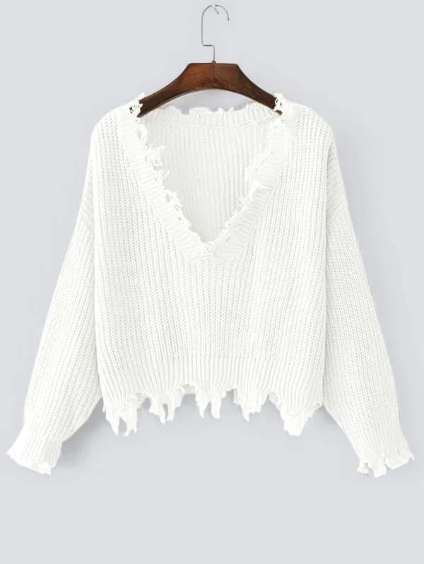 FREE SHIPPING Women Sweaters One Size Ripped V Neck JKP363 HTB1HfGSdbsTMeJjy1zcq6xAgXXaL - FREE SHIPPING Women Sweaters One Size Ripped V Neck JKP363