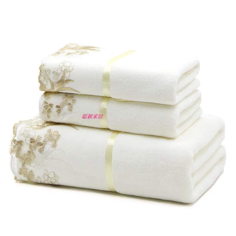 Günstig Baumwolle erwachsene Handtuch Set 3 stücke Spitze Bad Hand Gesicht Strand Rosa handtücher stickerei familie erwachsene geschenk hochzeit Hause großhandel FG1001