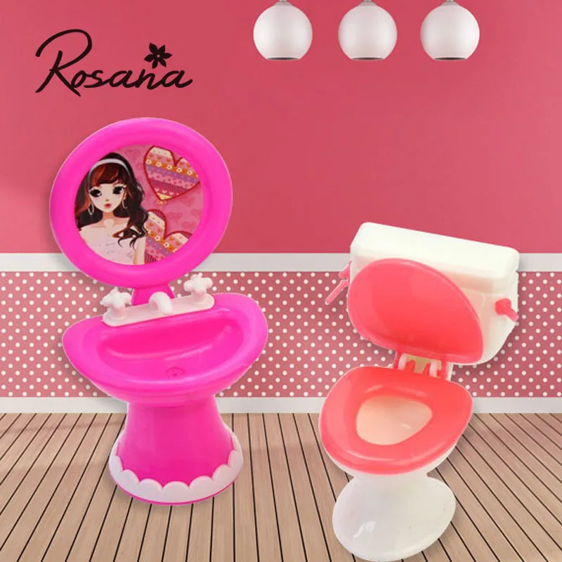 Bathroom Furniture Accessories Plastic Toilet and Sink Set for Doll's