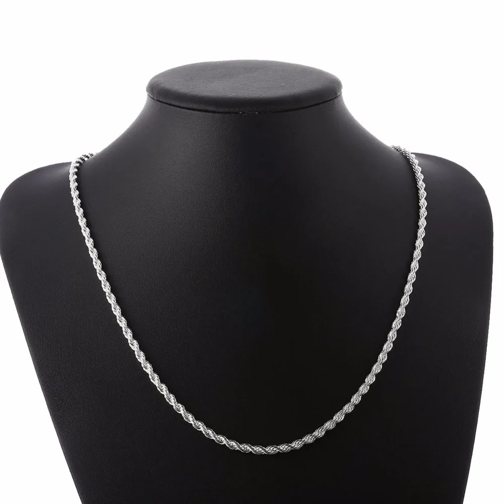 

24'' 60cm Long 3mm Men's Necklace 925 stamped silver plated Twist chains male model Colar de Prata wholesale Jewelry Bijoux