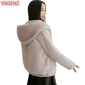 

YAGENZ Cardiga Faux Fur Jacket Fashion Winter Coat Women Fur Coats Ladies Hooded Faux Fur Coats Shorts Coat Female Pink Top 689