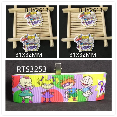 

7/8inch 100yard ribbon and 100pcs resin 1 set printed cartoon printed ribbon and resin RTS3253