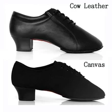 Professional Men’s Black Genuine Cow Leather/Canvas Ballroom / Tango / Salsa / Latin Dance Shoes Men