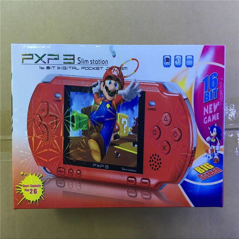 

NEW 16 Bit PXP3 Handheld Game Player Video Game Console with AV Cable Support TV-out 2 Game Cards PXP 3 Slim Station Classic