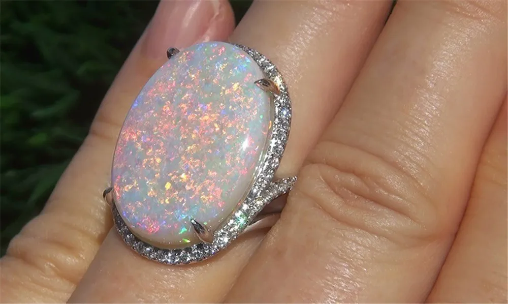 

Fashion Crystal Opal Rings for Women Nice Gift Vintage Fashion Jewelry Birthstone Rings Jewelry New Year Gift