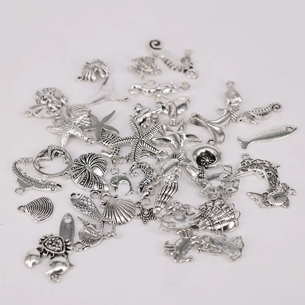 

40 pcs DIY Hanging Marine Animal Pendant Shell Fish Crab Dolphin Accessories Jewelry Making