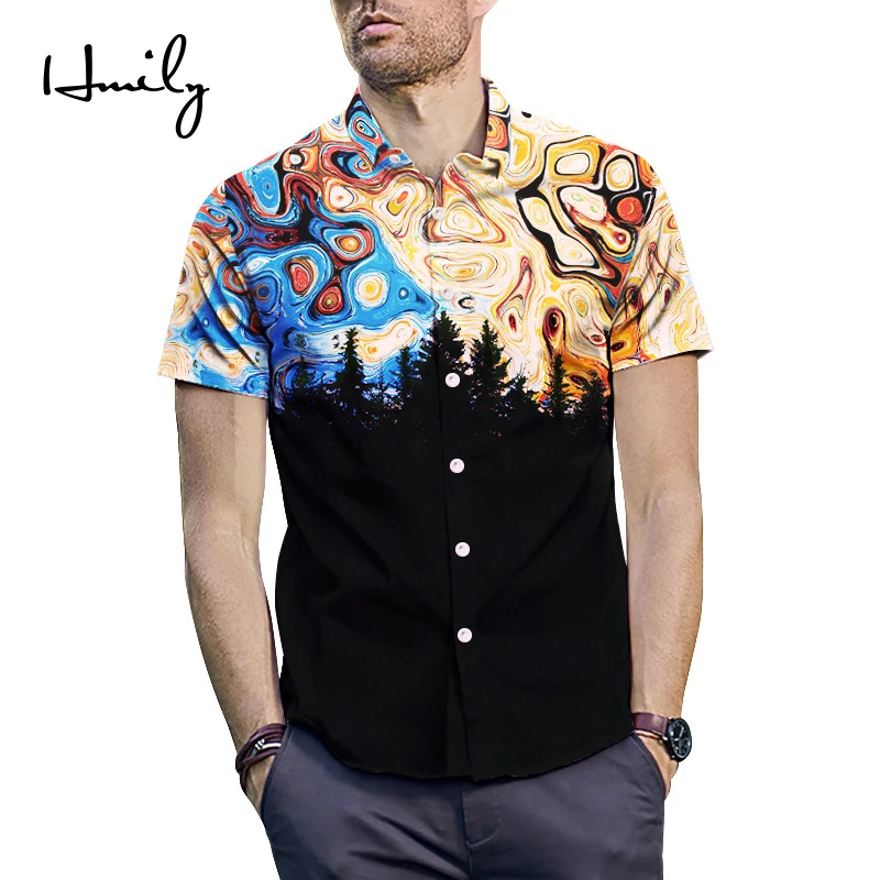 

HMILY Casual Hawaiian Shirts Men Floral printing Brand Clothing Short Sleeve Beach Shirt Camisa Masculina shirt