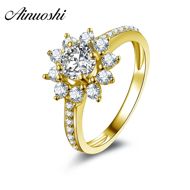 

AINUOSHI 10k Solid Yellow Gold Women Wedding Ring Top Quality Fashion Aneis Feminino Flower Shape Anniversary Birthday Ring Gift