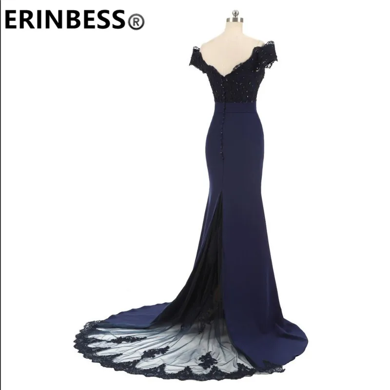 ERINBESS Robe De Soiree Mermaid Navy Blue Long Prom Dresses Party Elegant Vestido De Festa Long Evening Gown 2019