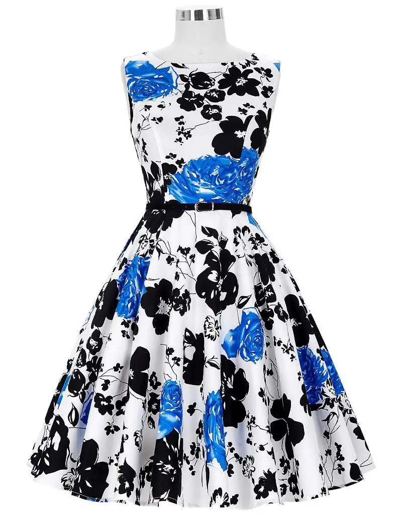 Женское летнее платье с цветочным узором, женская одежда Одри Хепберн, Ретро стиль, Свинг, повседневное, 50 s, винтажные платья в стиле рокабилли - Цвет: 47
