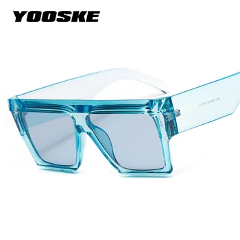 

YOOSKE Square Oversized Sunglasses Women Flat Top Clear Blue Pink Sun glasses Men Vintage Big Frame Square Eyewear UV400