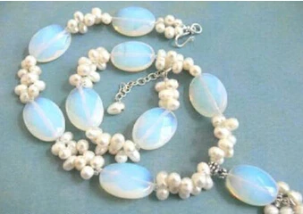 

FREE SHIPPING>>> S3399 Blue Fire Opal Genuine White Pearl 18KWGP Clasp Pendant Necklace 5.3