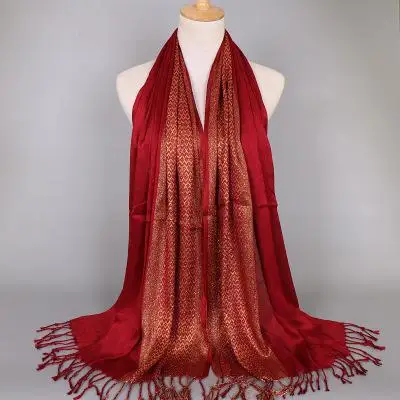 MSAISS Осенняя шелковая Дамская Бандана шаль мусульманская женская золотая линия шарф - Цвет: 7