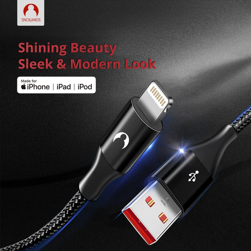 USB кабель Snowkids MFi для зарядки телефонов Lightning iPhone 11 X 8 7 6 5 XR XsMax синхронизация данных