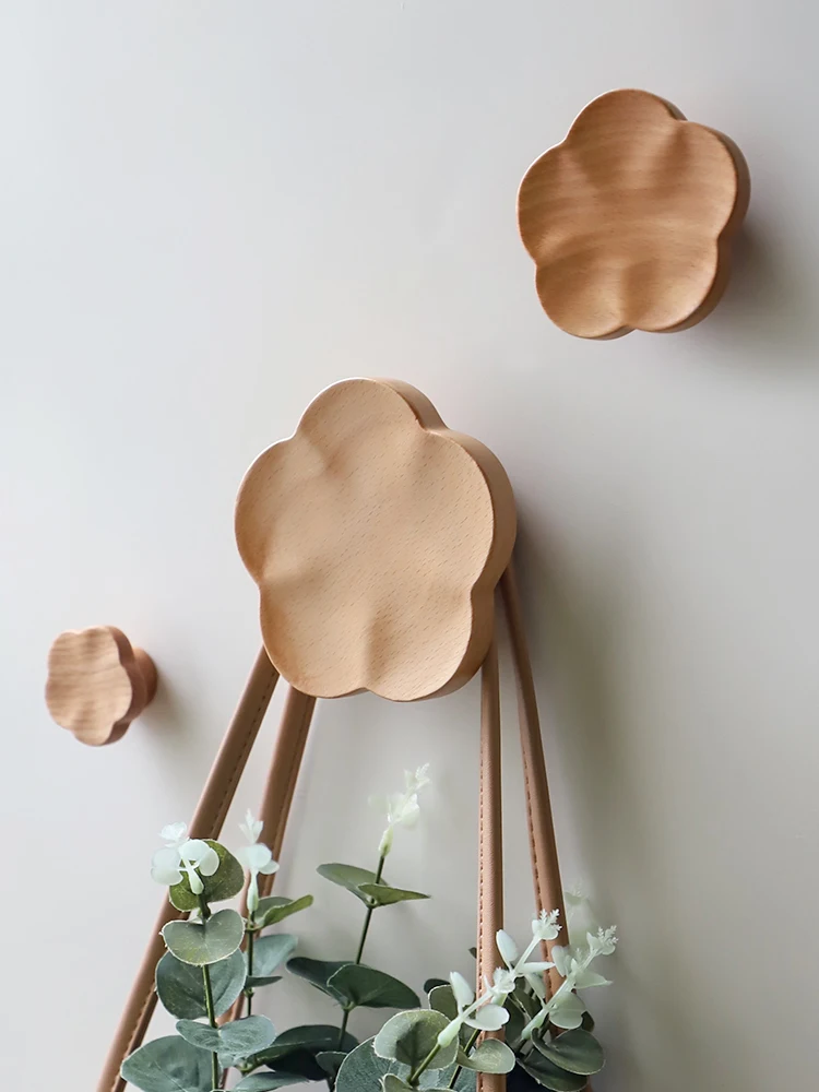 

Nordic wall wooden wall hook Creative plum shape wall decoration coat hook Household solid wood coat hook
