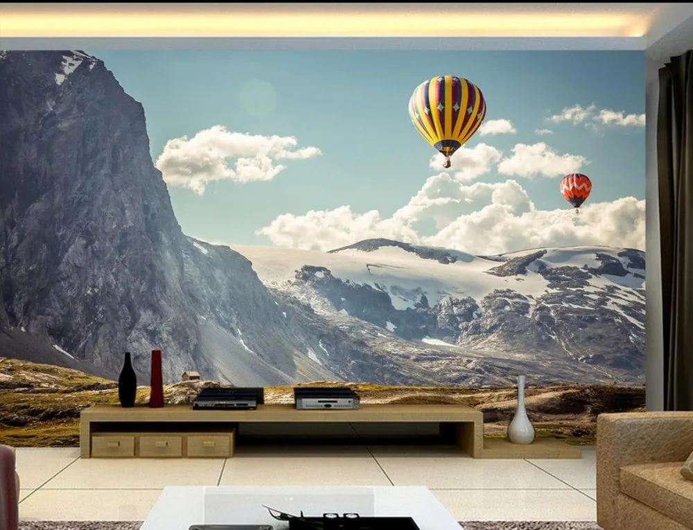 

3d wallpaper for room Snow Mountain Hot Air Balloon Modern Simple Backdrop Wall mural 3d wallpaper