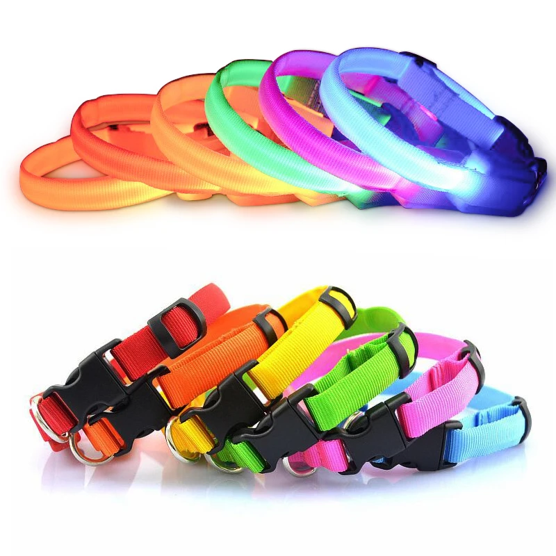 Solid Color LED Small Pet Cat Dog Collar Flashing In Dark Nylon 3 Mode