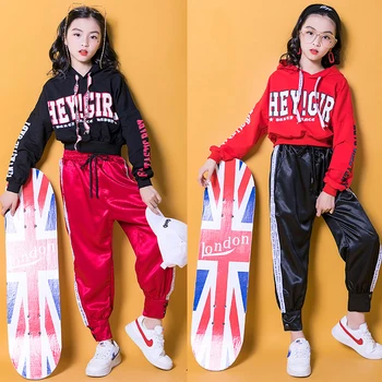 

2019 Jazz Dance Costumes Girls Hip-hop Costume for Performing Sport Games Clothes Navel Long Sleeve Suit 2pcs BL1060