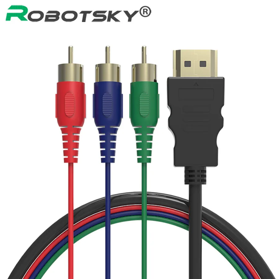 

Robotsky 5ft 1.5m 1080p HDTV HDMI Male To 3 RCA Cable Gold Plated Audio Video AV Cabo Adapter For HD Player To TV Connector Cord