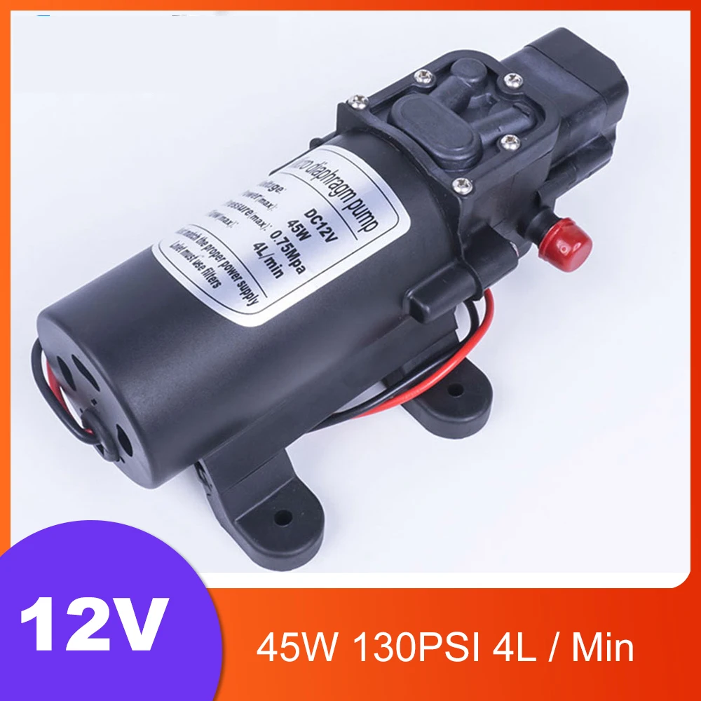

DC 12V 45W 130PSI 4L / Min Water High Pressure Diaphragm Pump Self-Priming Pump Automatic Switch For Garden Wagon