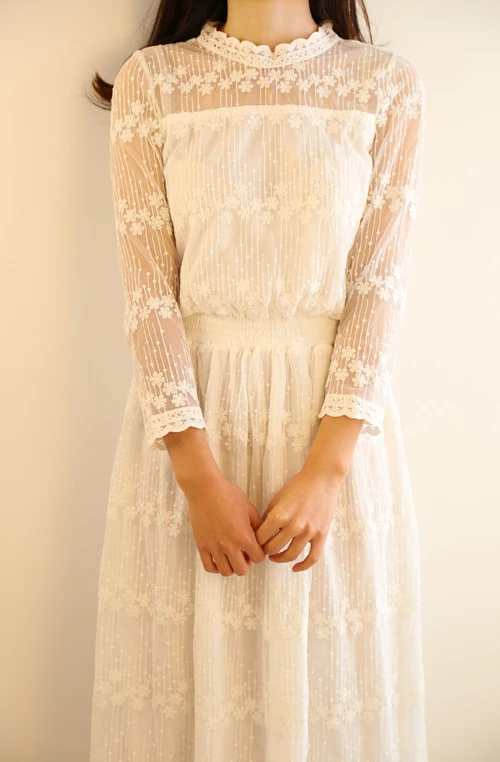 white cotton long sleeve maxi dress