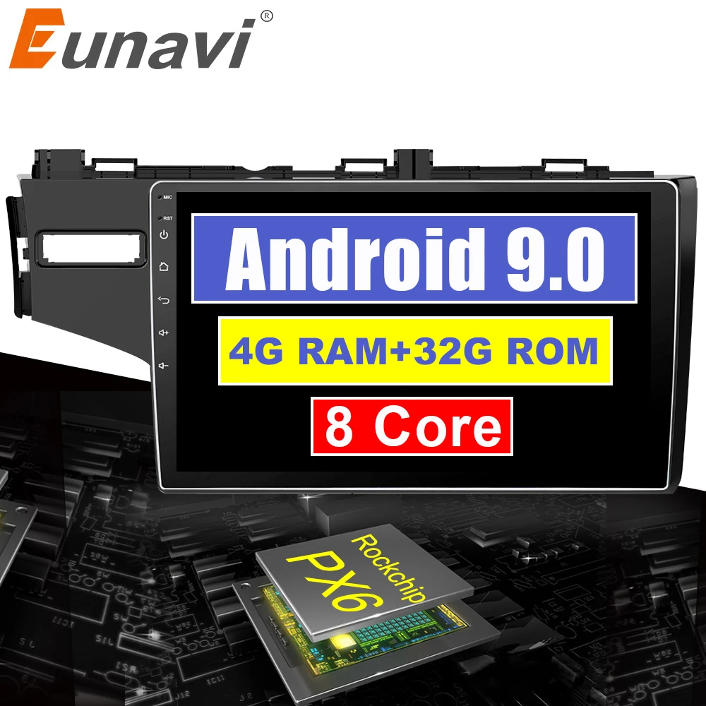 

Eunavi 10.1" Android 9.0 2 DIN Car Auto Stereo For 2014 2015 HONDA JAZZ FIT Right Hand Drive Radio GPS Multimedia PX6 4G+32G