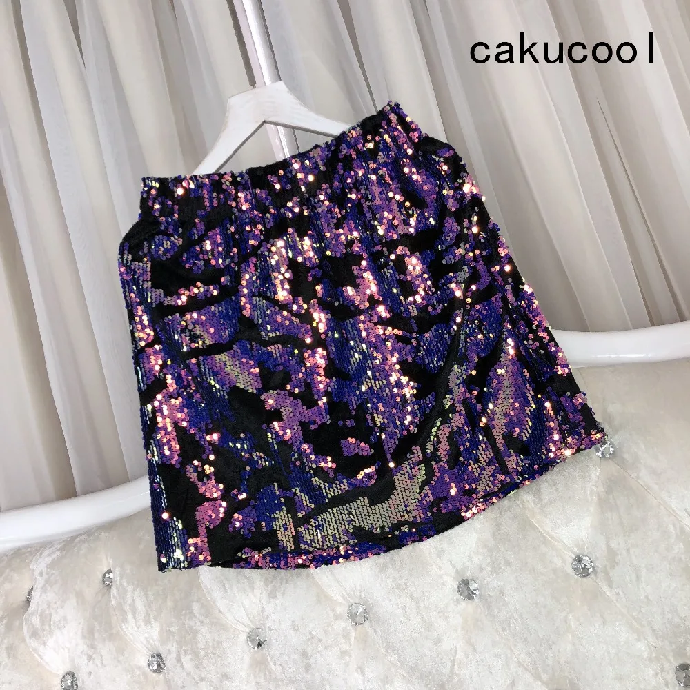Cakucool Новый блестками короткая юбка Бисер блестящая юбка-трапеция Высокая Талия