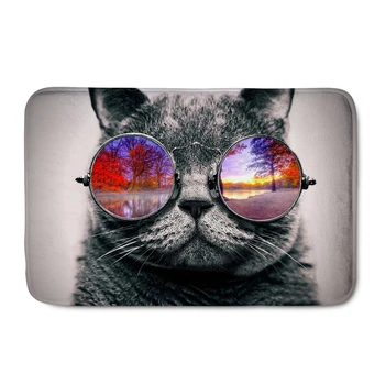 

Cute Glasses Cat Print Floor Door Mat Thick Doormat in Hall Non-slip Kitchen Living Room Mat for Entrance Way Outdoor Indoor Rug