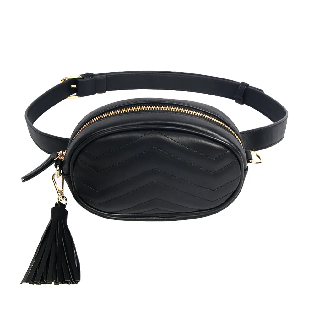 Brand Women s Belt Bags Solid Pu Leather Waist Packs Ladies Tassel Fanny Pack Female Travel
