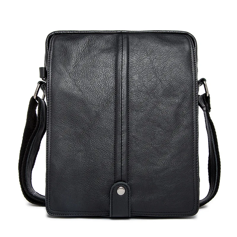 

Factory direct sale Genuine Genuine Leather Men's Shoulder Bags Cover Soft Cowhide Solid Color Casual Simple Black Messenger Bag