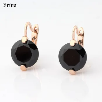 Irina Round CZ Earrings Women Gem Ear Drop Earring Vintage Jewelry Zircon 585 Rose Gold Color earrings multicolor
