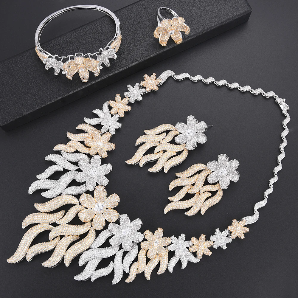 

missvikki European Nigerian African Russia Women Bridal Wedding Appointment Jewelry Set Bangle Earrings Necklace Ring Fine Gift