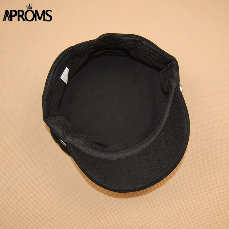 Aproms Fashion Black Hat Cap Women Casual Streetwear Solid Rope Flat Cap Elegant Autumn Winter Warm Baseball Hat Female 2017