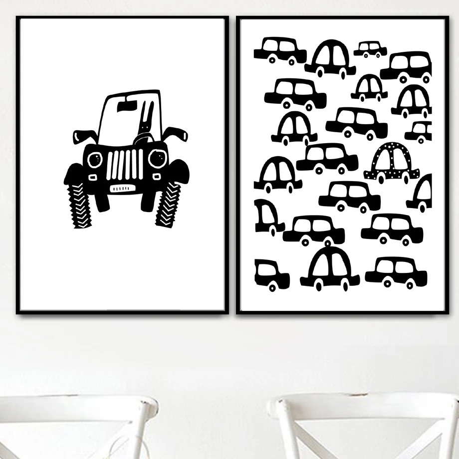 Car Black White Silhouette Abstract Wall Art Canvas Painting Nordic Posters And Prints Wall Pictures For Living Room Home Decor