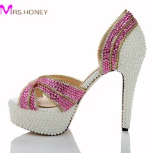 Echtes Leder Frauen Strass Sandalen Mode Rosa Kristall Hochzeit Schuhe Offene spitze hochhackigen Partei Prom Schuhe Pumpen