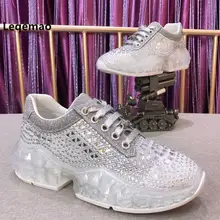 Fashion Casual Women's Sneakers Crystal Comfortable Breathable Transparent Combination Sloe Rhinestone Leisure Dady Shoes