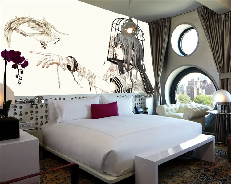 Us 17 54 35 Off Cartoon Wall Mural Pigeon Girl Photo Wallpaper Modern Minimalist Anime Wallpaper Room Decor Children Room Bedroom Tv Wall In