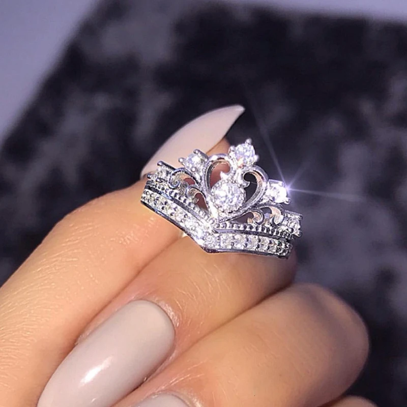 Корейский AAA кубический Корона из циркония кольца для женщин серебро розовое золото цвет Свадебные обручальные кольца принцесса ювелирные изделия подарок