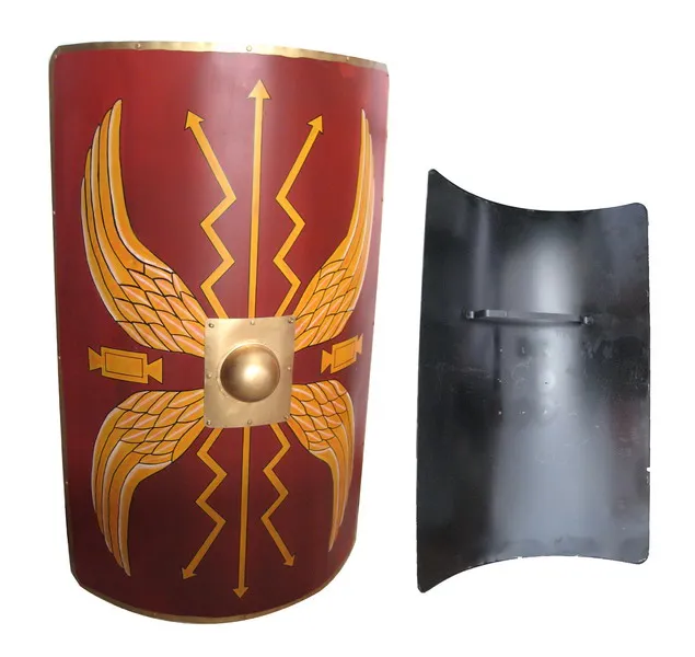 

S1064 MEDIEVAL IRON BRASS RUST BROWN PAINT SHIELD W/ HANDLE 26.5"X 43.5" X 10.3"