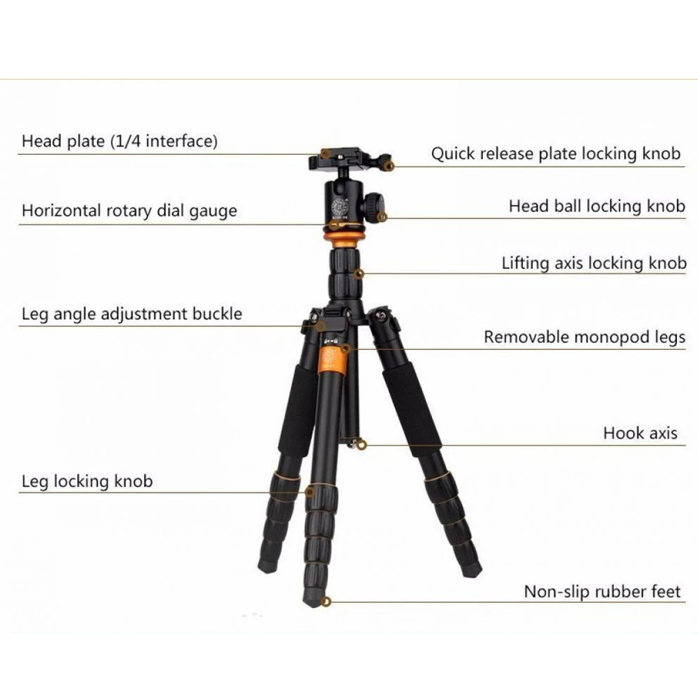  QZSD Q278 Professional Portable Aluminium Alloy Camera Travel Lightweight Tripod & Monopod Stand wi