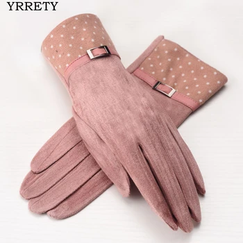 

YRRETY 2018 Winter Women's Fashion Lattice Stitching Gloves Elegant Suede Metal Chains Warm Elegant Leather High Quality Gloves