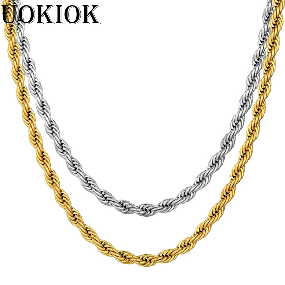 

Width 5mm Stainless Steel Gold Rope Chain Necklace Statement 316L Stainless Steel Twisted Necklace Chain Gold U443