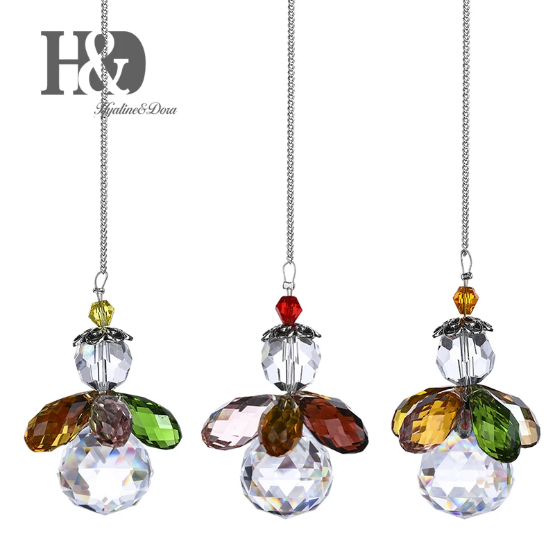 H&ampD Hanging Crystal Angel Suncatcher Chakra Rainbow Maker Guardian Ornament Window Decor Home Wedding Favors Pack of 3 | Дом и сад