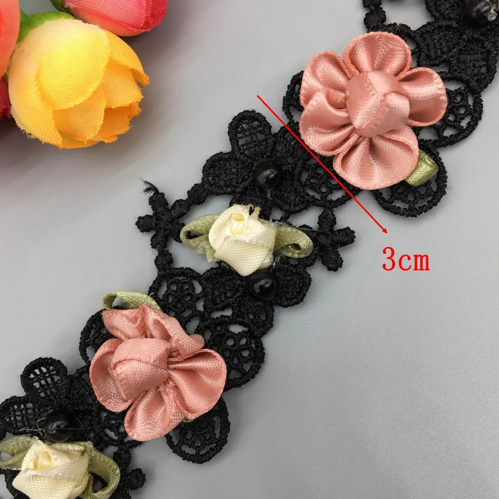 Elegant Rose Pearl Beaded Lace Trim Ribbon