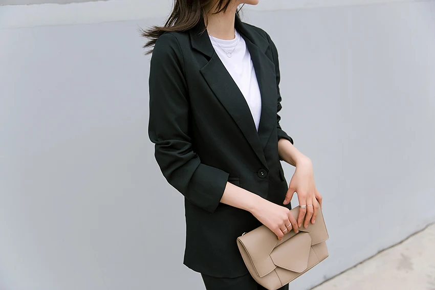 Women's suit 2019 spring and autumn loaded new fashion casual office ladies OL was thin temperament pure color two / piece set Women's suit 2019 spring and autumn loaded new fashion casual office ladies OL was thin temperament pure color two / piece set