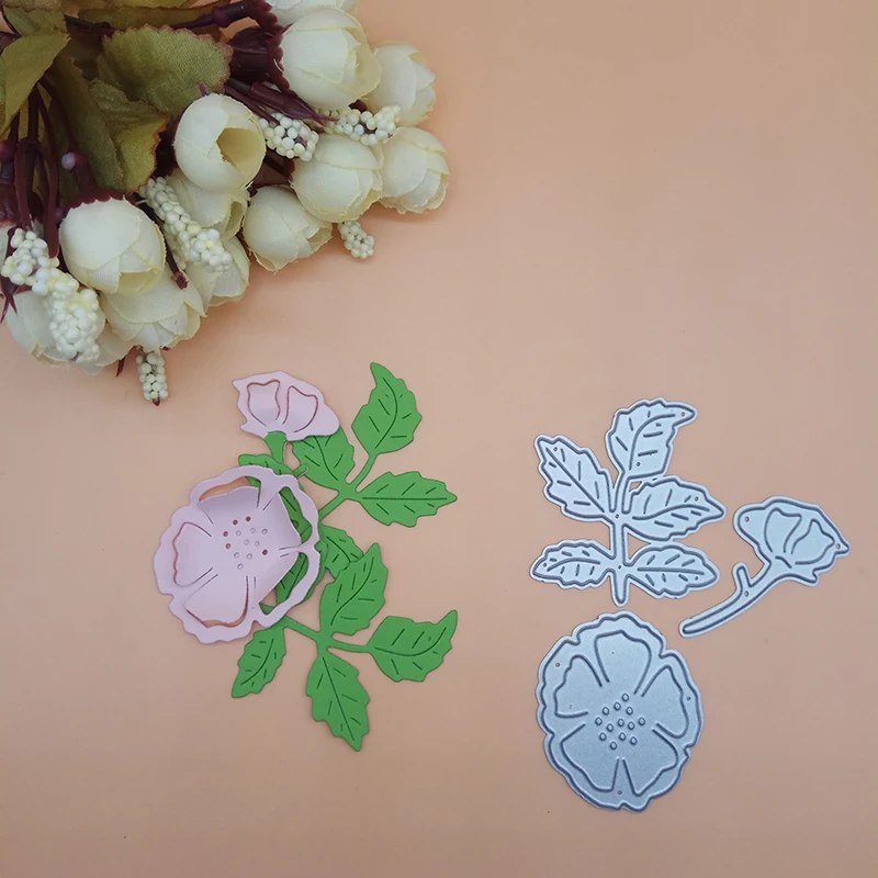 

Flower floral Bud Rose Leaves Leaf Cutting Dies Cutter Knife mold Scrapbooking Dies Metal Stamps and die for Card Making DIY